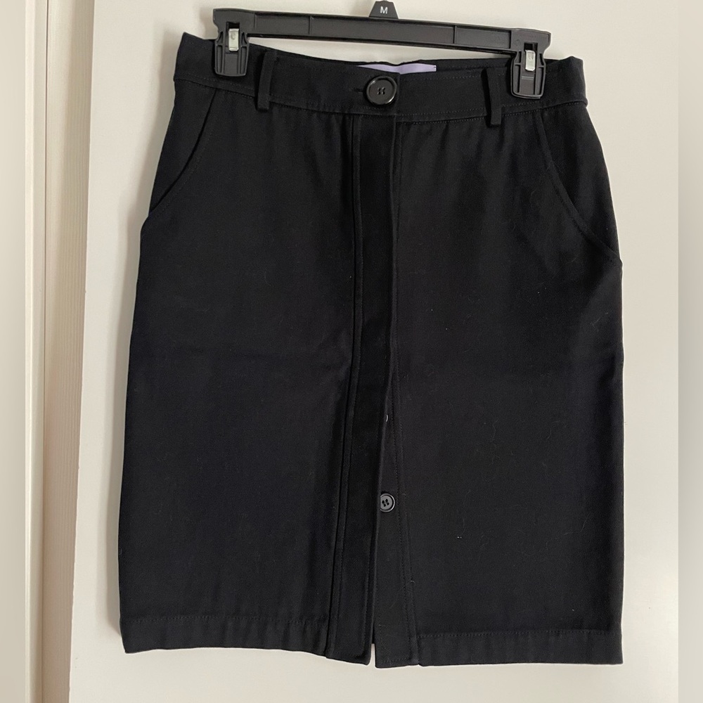 Vera Wang Black Cotton High Waisted Straight Slim Skirt- Button Up NWOT